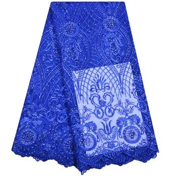 

2018 Hot Sale Royal Blue Nigerian Laces Fabrics High Quality Tulle African Laces Fabric Wedding African French Net Lace S1182