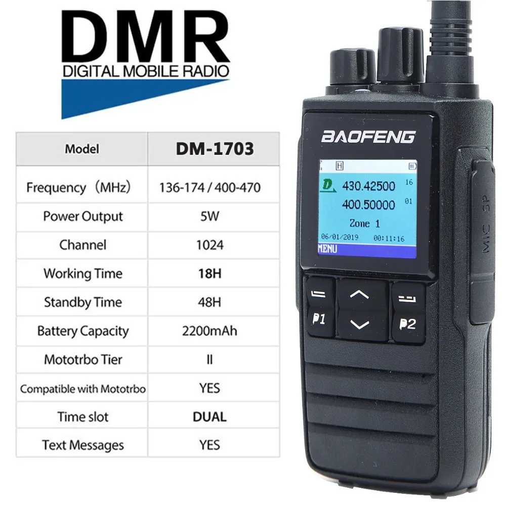 Baofeng DMR DM-1702(gps) портативная рация VHF UHF двухдиапазонный 136-174 и 400-470 МГц Dual Time слот Tier 1& 2 цифровое радио