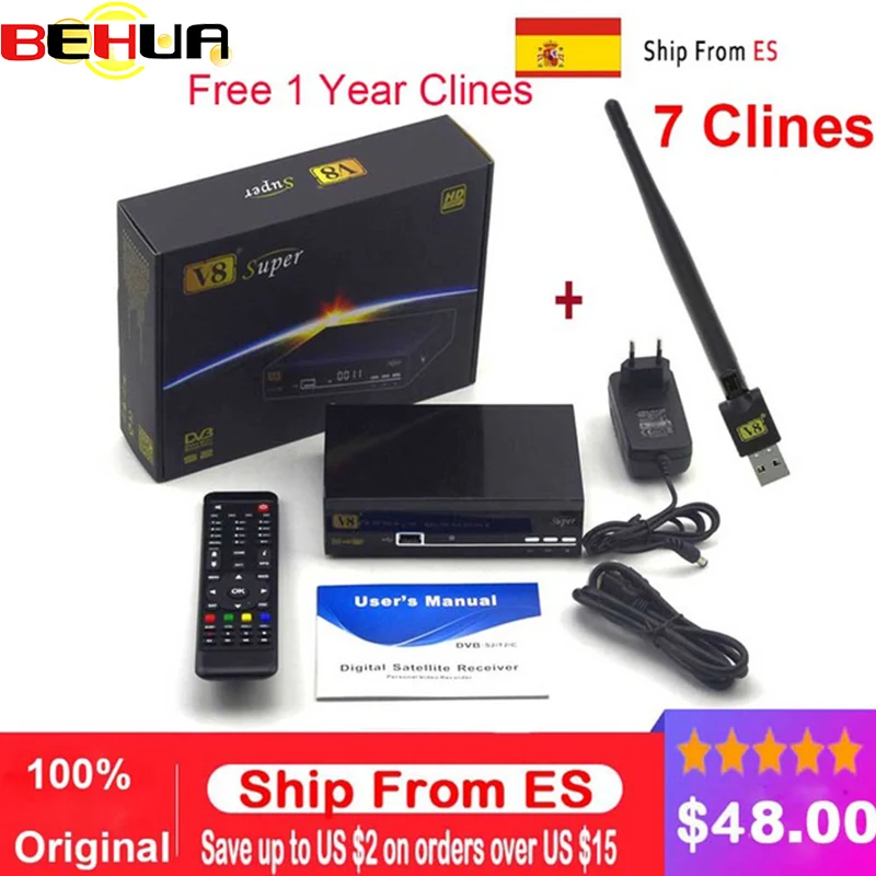 

GT Media V8 Super DVB-S2 Free Sat Satellite Receiver+1 Year Europe Spain Cline 7clines+WIFI Portugal Germany Italy Polish TV Box