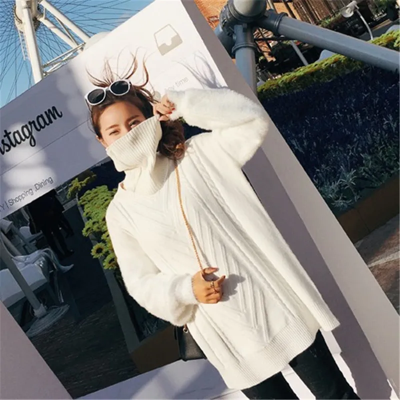 

Removable Collar Warm Winter Turtleneck Sweaters Plus Size Pullovers Pull Femme Long Knitted Sweater Thick Pullover Wool Jumper