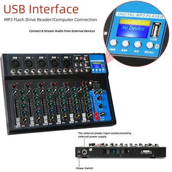 

Depusheng 7 Channel USB Digital Microphone Sound Mixer Console Professional Karaoke Audio Mixer Amplifier with bluetooth