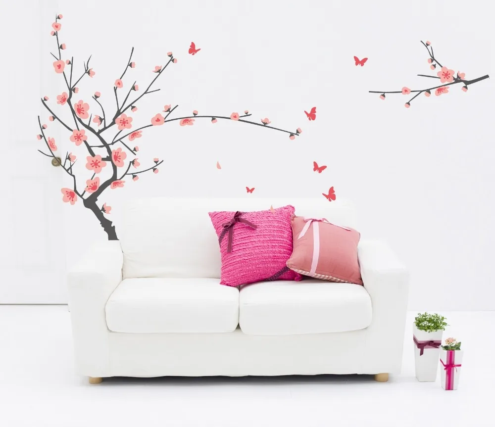 pastel pink cherry flower tree wall stickers decals women home salon