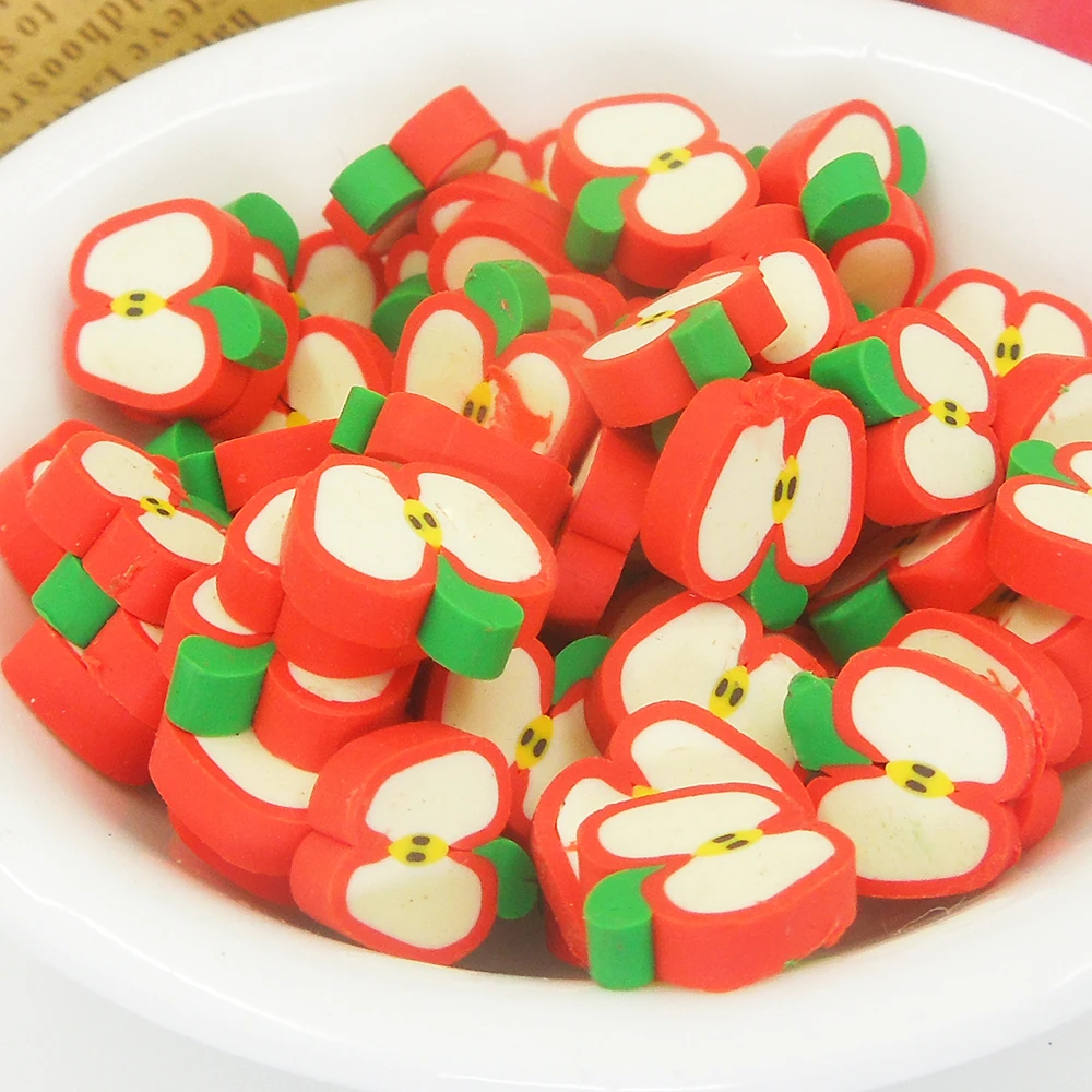 

30pcs 11*11*3mm Kids charm apple FIMO DIY glue on clothes shoes dancing party accessories candy set