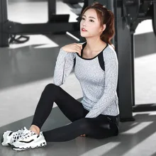 Весна Осень женская спортивная футболка для занятий йогой Фитнес Женская одежда для гимнастики для женщин Высококачественная рубашка с длинными рукавами фитнес