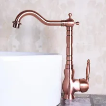 Винтажный Красный медный античный латунный с одной ручкой Поворотный носик для ванной раковины, кухонной раковины кран для холодной и горячей смесителя anf134