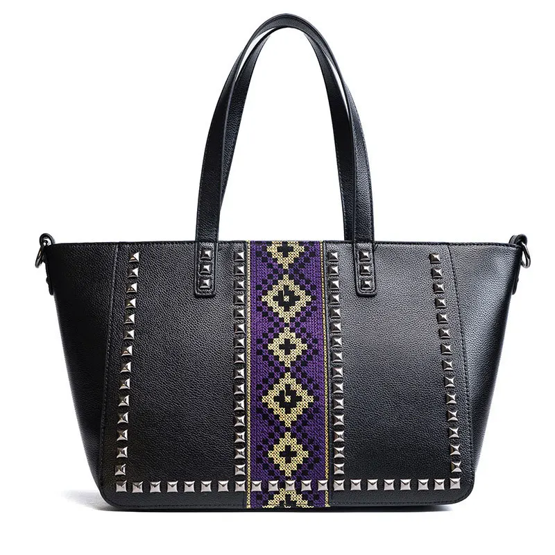 Studded Rivet Women's Bags Tote Through Shoulder Handbags Embroidery PU