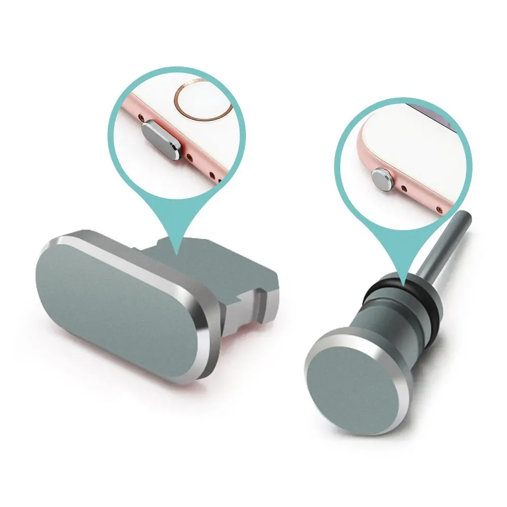 Aluminium Alloy Dust Plug 3.5mm Earphone Jack Port + Mobile Phone Charge Port Stopple for Apple IPhone 5 5S SE 6 6S 7 8 X Plus (2)