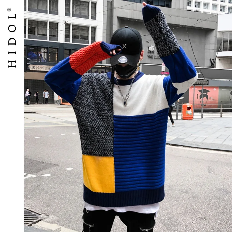 Зимние Oversize с контрастной Цвет плед свитера Лоскутная High Street Повседневное