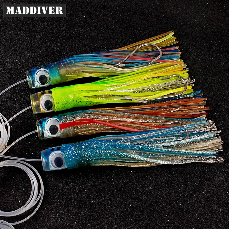

8 Inches 100g Trolling Lure Big Game Octopus Skirt Soft Artificial Bait Rigged with Assist Hooks Ocean Sea Fishing Tackle Tuna