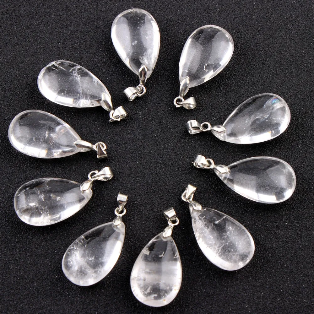 10 stks/partij Rock quartz natuursteen Water Drop Hangers Blauw punt Slinger Clear Crystal Chakra Healing Reiki Kralen Gratis pouch