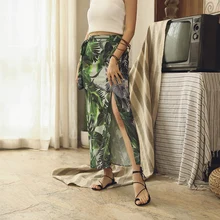 Длинные Юбки Обертывание женские летние шифон юбка макси с цветочным принтом в богемном стиле тонкий старинные моды сплит Бохо saia Дамы На