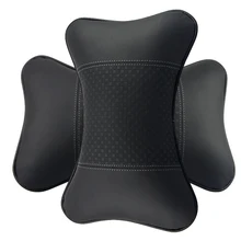 Car Neck Support Pillows Auto Interior Pillow Headrest Genuine Leather Head Rest Pillow Black / Beige A pair 2 pieces