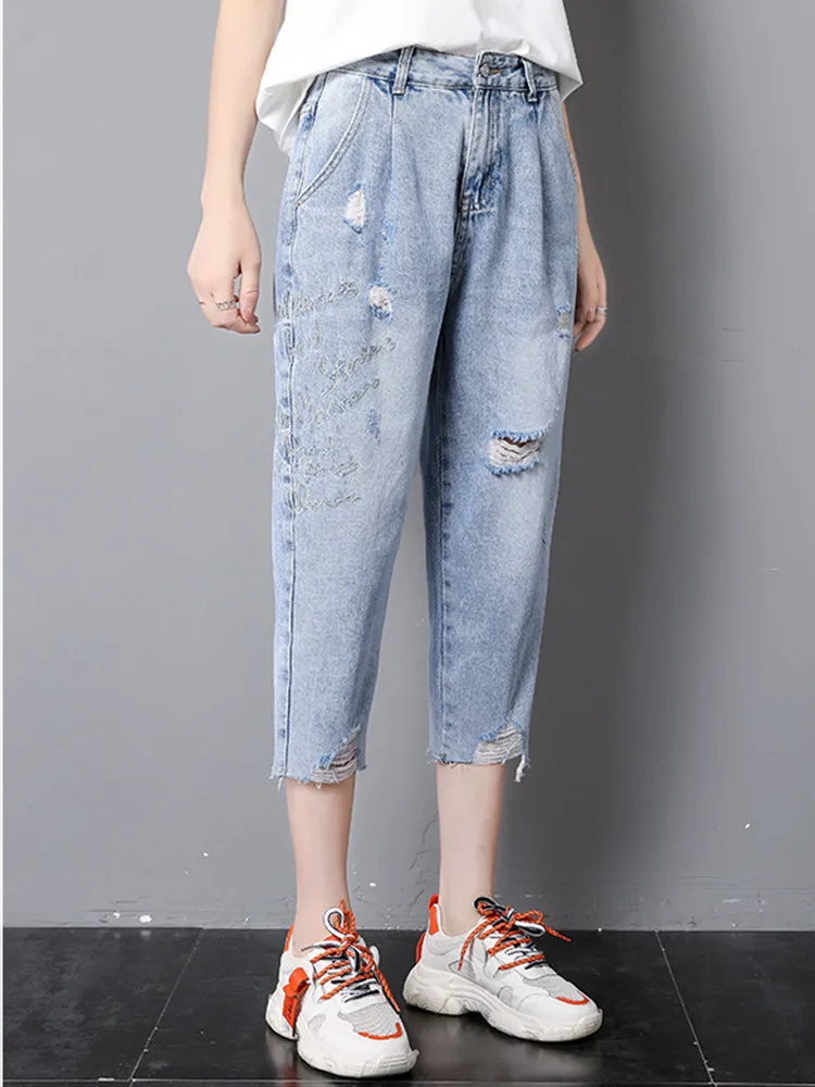 

JUJULAND 2019 New Fashion Women High Waist Emboridered Skinny Stretch Harem Long Slim Casual Leggings Jeans 8028