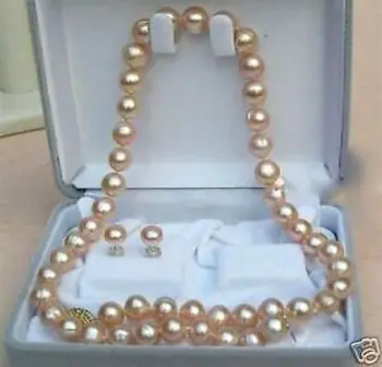 

Hot sale new Style >>>>8-9mm Rare pink salt water Pearl Necklace Earring jewelry set