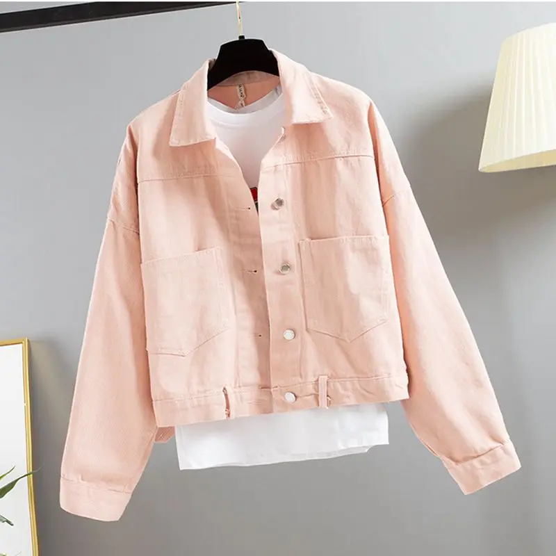 

Spring Autumn Women Denim Jacket 2019 New Style Fashion Candy colors Short Coat Casual Loose Large size Female Jacket NZYD136A