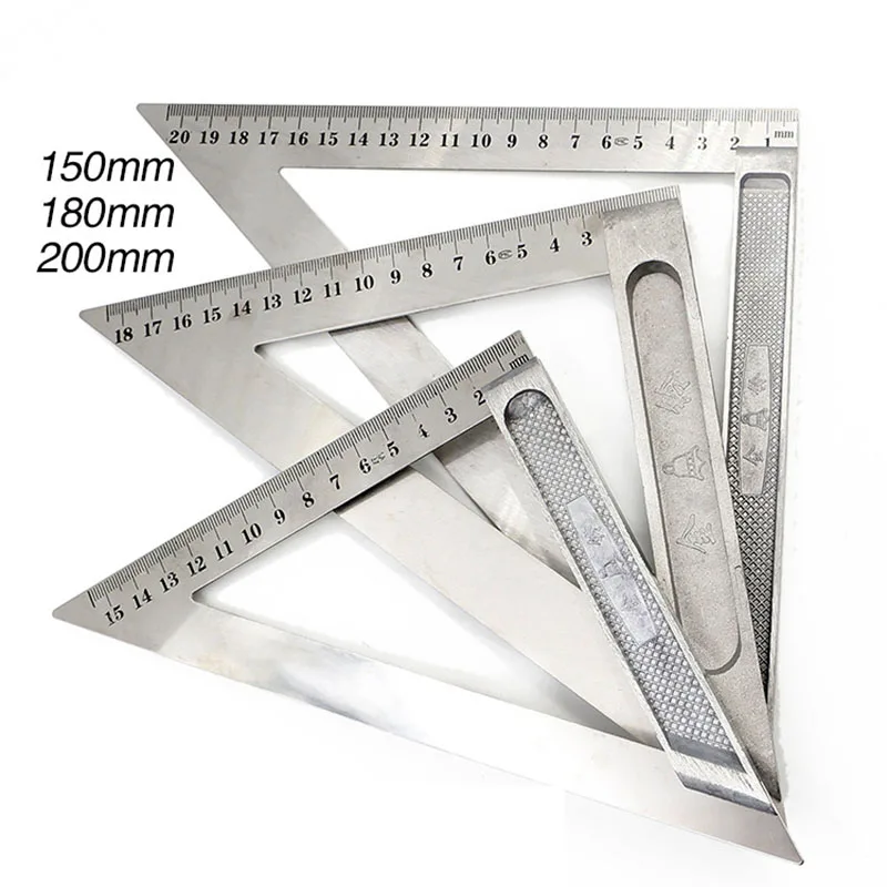 

180-200mm Stainless Steel Triangle Ruler Angle Ruler 90 degree Protractor For Artists DIY Carpentry Woodworking Measuring Tools
