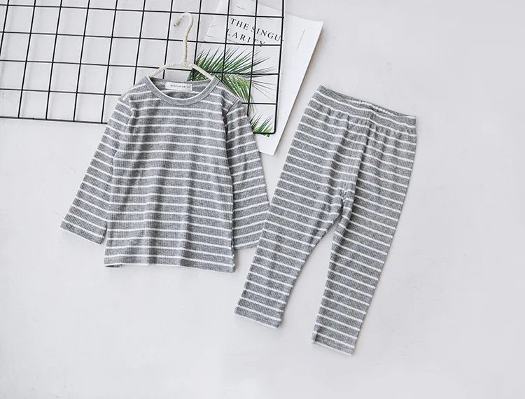 Детские пижамные комплекты; одежда для сна для мальчиков; От 0 до 6 лет Пижамный костюм для девочек; детская полосатая хлопковая футболка в рубчик+ штаны; комплект домашней одежды