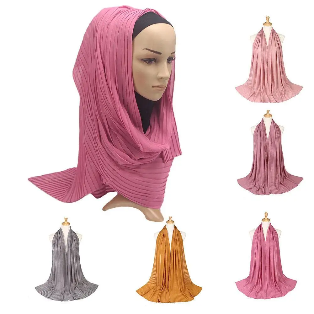 

Women Muslim Long Scarf Turban Chiffon Crinkle Shawls Hijab Wrap Chemo Headscarf Scarf Plain Wrinkle Head Wrap Fashion 170*80CM