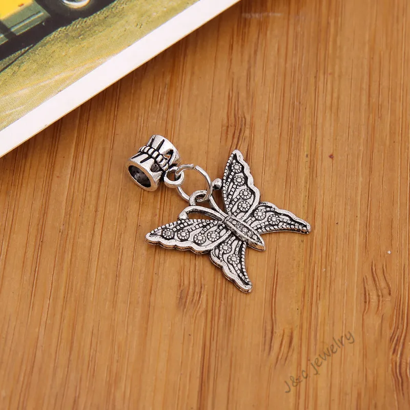 

10 pcs Vintage tibetan silver big hole bead fit Pandora charm bracelet DIY butterfly charms for jewelry making 2888