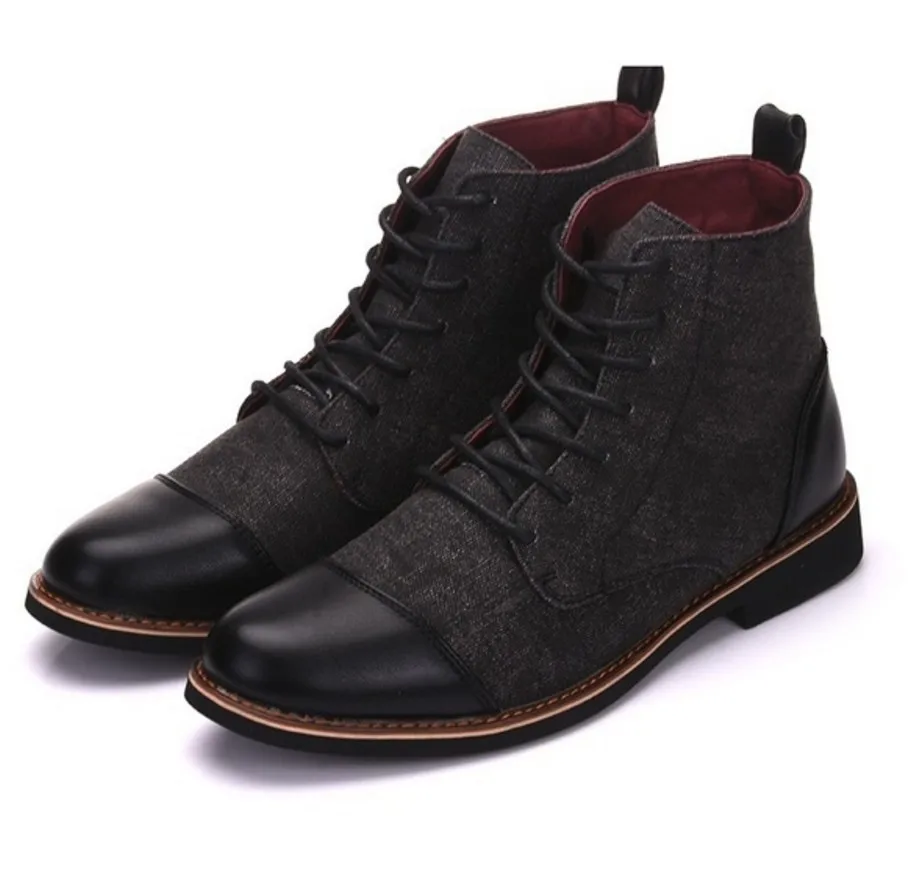 ZYYZYM/мужские Ботильоны; сезон весна-осень; повседневная обувь на шнуровке; ботинки-оксфорды; модные кожаные ботинки; мужские ботинки; большие размеры 39-48 - Цвет: Черный