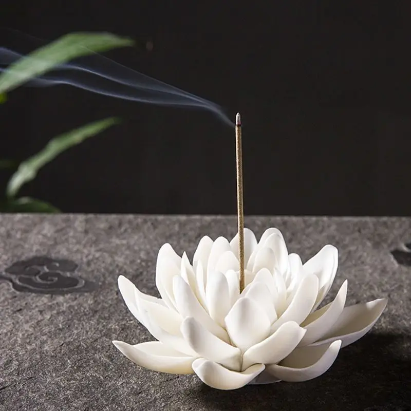 Керамическая белая горелка для благовоний в виде лотоса домашний декор подставка для ароматических палочек буддийская благовония для ароматерапии курильница для использования в офисе Teaho
