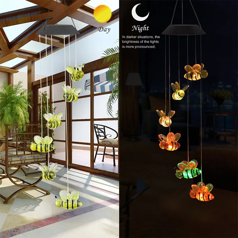 

Little Bee Solar Wind Chimes Light Outdoor Waterproof Led Solar Powered Wind Chimes Wind-Bell Garden Yard Decoration Drop Ship