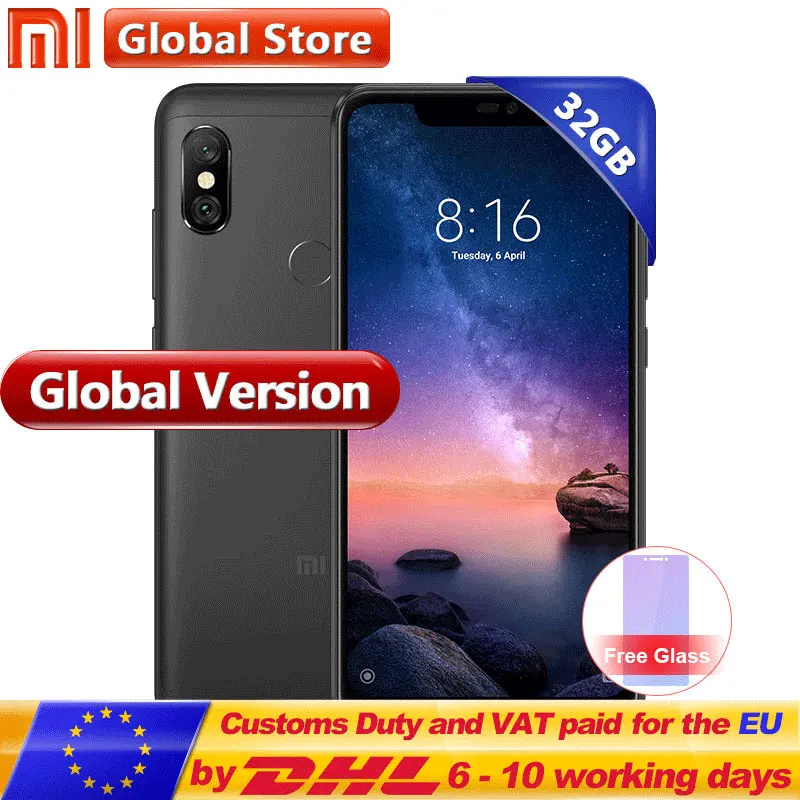 Глобальная версия Xiaomi Redmi Note 6 Pro 32 GB 3 смартфон 4000 mAh Snapdragon 636 Octa Core 26 дюйма 12MP + 5MP