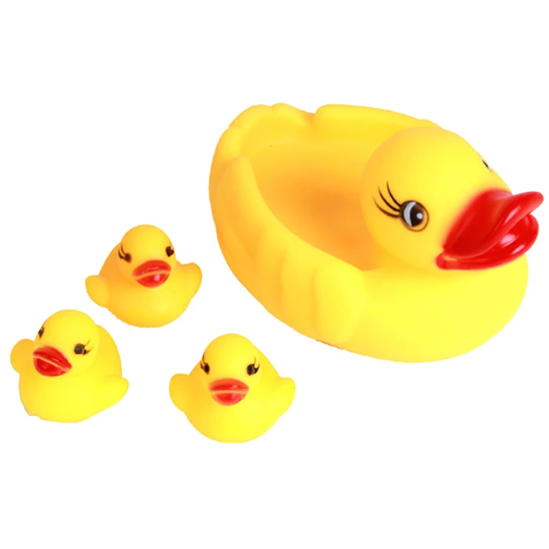 

4pcs/set Water Floating Children Water Toys Squeeze Sound Yellow Rubber Duck Ducky Baby Bath Toys for Kids Squeaky Pool Baby Toy