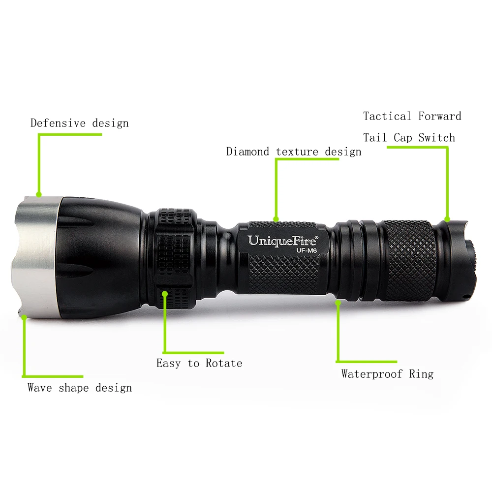 

UiqueFire Hunting Flashlight Torch M6-XML Self-defense Head 100M-200M Range Strong Light Flashlight, Outdoor Lamp