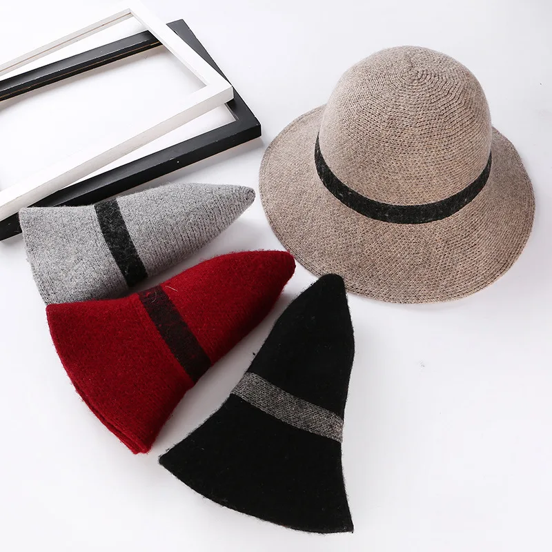 Winter Warm Foldable Wool Bucket Hat for Women Wide Brim Fisherman Hats