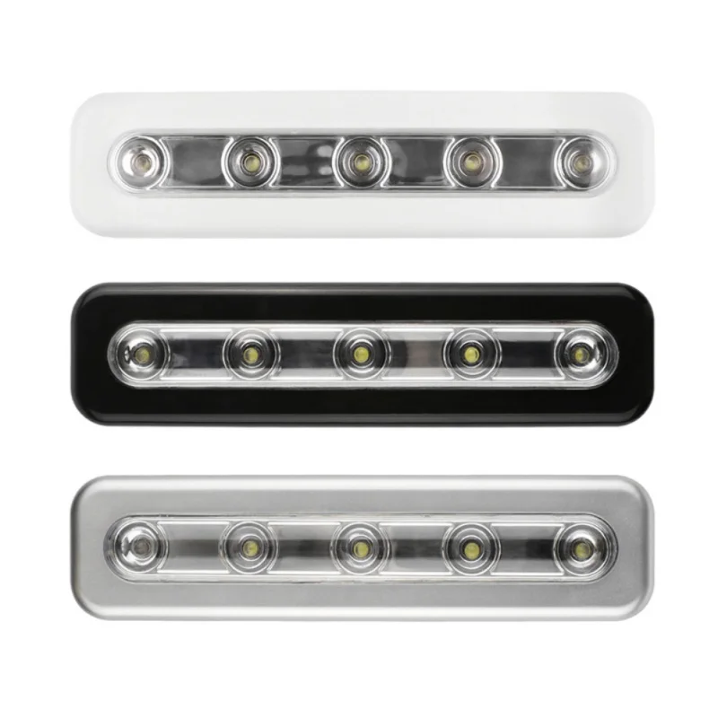 

5-LED Night Light Cabinet Closet Push Lamp Wall Light Battery Operated for Stairway Bathroom Bedside Detachable Adhesive Base