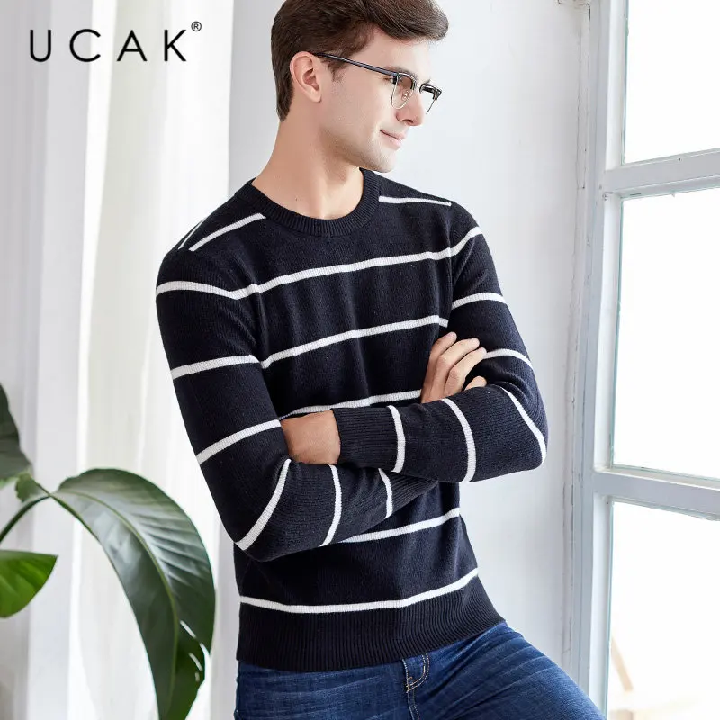 UCAK Brand Merino Wool Sweater Men Streetwear Young Fashion Striped O-Neck Pull Homme Autumn Winter Cashmere Pullover Men U3045 UCAK Brand Merino Wool Sweater Men Streetwear Young Fashion Striped O-Neck Pull Homme Autumn Winter Cashmere Pullover Men U3045