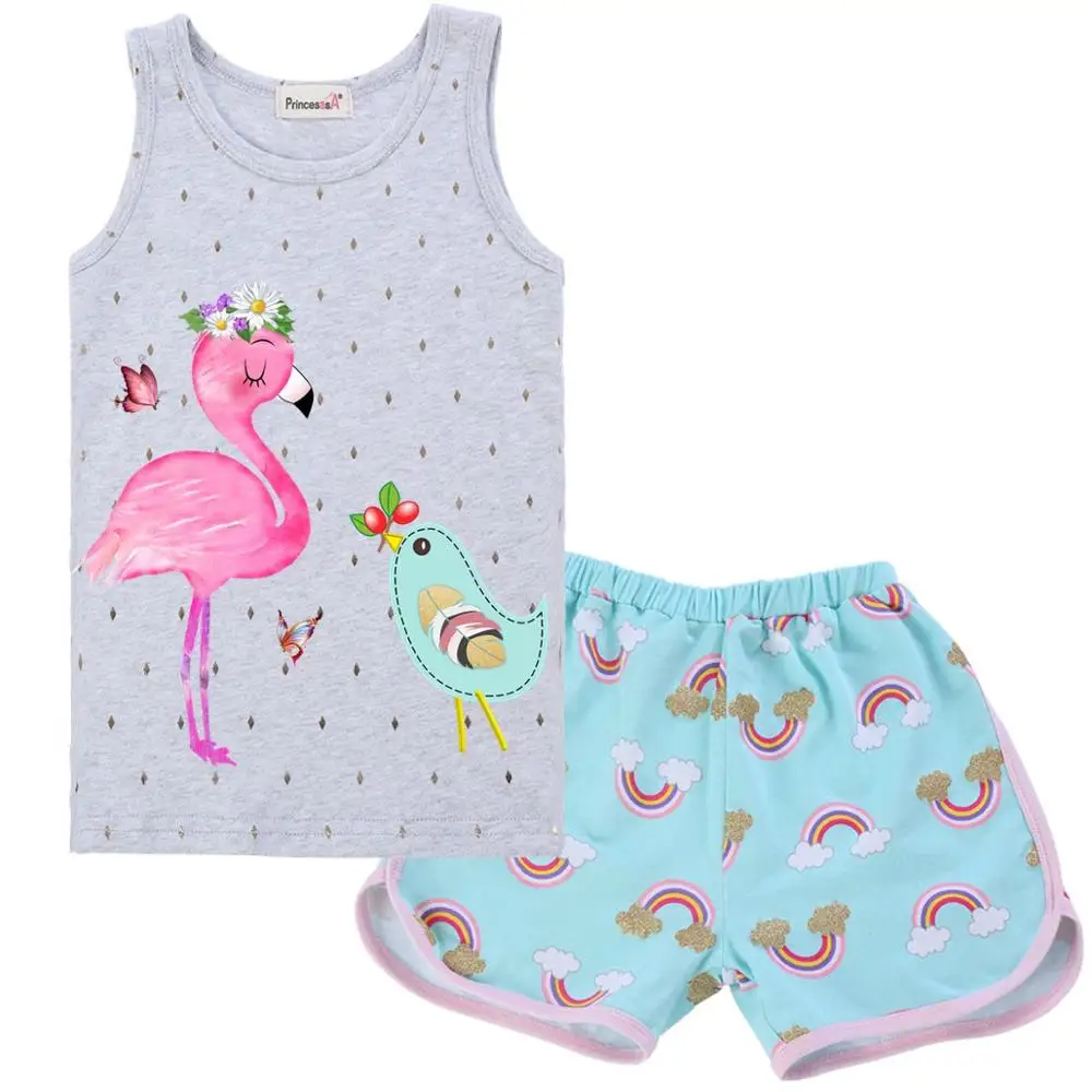 Baby Girls Clothes Flamingo Summer Children Clothes Shirt Shorts 2PCS Set Girls Clothing Sets Kids Suit Toddler Boy Clothes - Цвет: 6X1-T26T28-6Y1