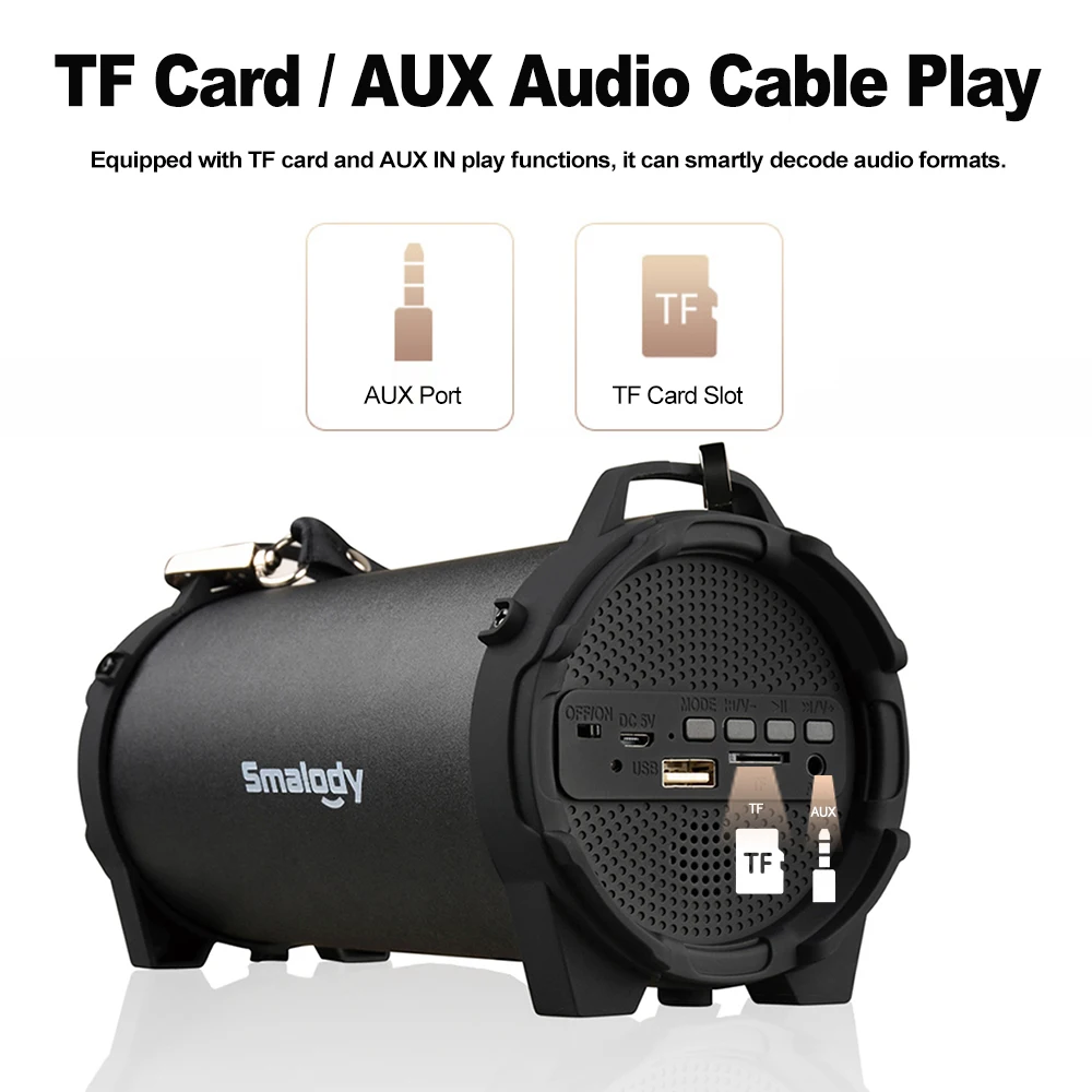 Беспроводной динамик Smalody Bluetooth колонка с поддержкой fm радио TF U Drive AUX