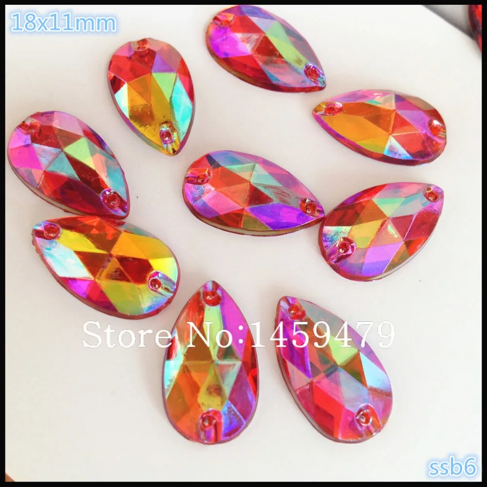 

200pcs Loose Rhinestone Stone Crystal Red AB Flatback Teardrop Sew On Craft 18X11mm For Dance Dress Wedding Tiara Free Shipping