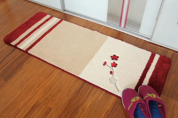 Lovely Embroidered Floor Mat Kitchen Floral Carpet Roses Bedroom Flower