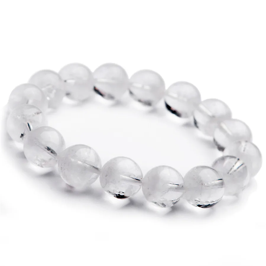 

Genuine Natural White Phantom Quartz Crystal Healing Stone Round Bead Women Fashion Bracelet 14mm
