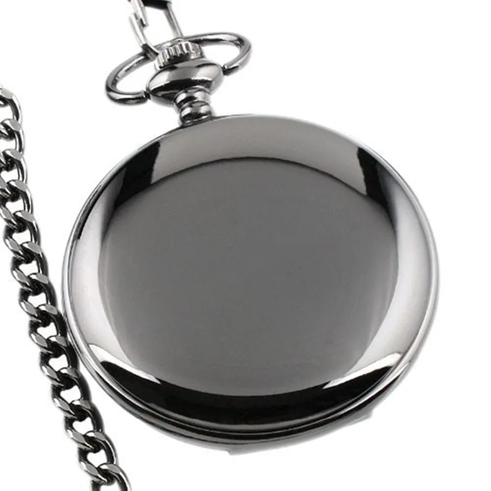 Ретро черные модные серебряные гладкой стимпанк кварцевые карманные часы нержавеющая сталь кулон 30 см цепи для мужчин женщин