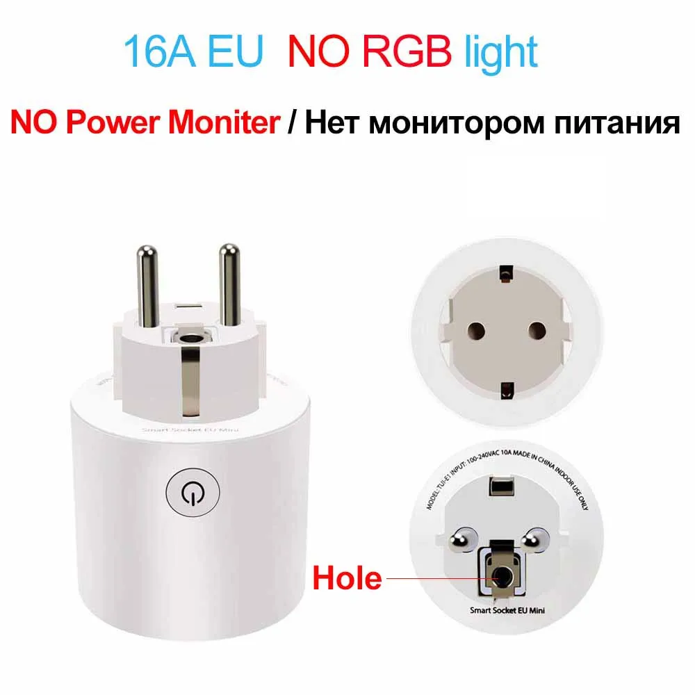 EU 16A NO RGB AVATTO 16A ЕС RGB wifi умная вилка с монитором питания, wifi Беспроводная умная розетка с Google Home Alexa Голосовое управление - Цвет: EU 16A NO RGB