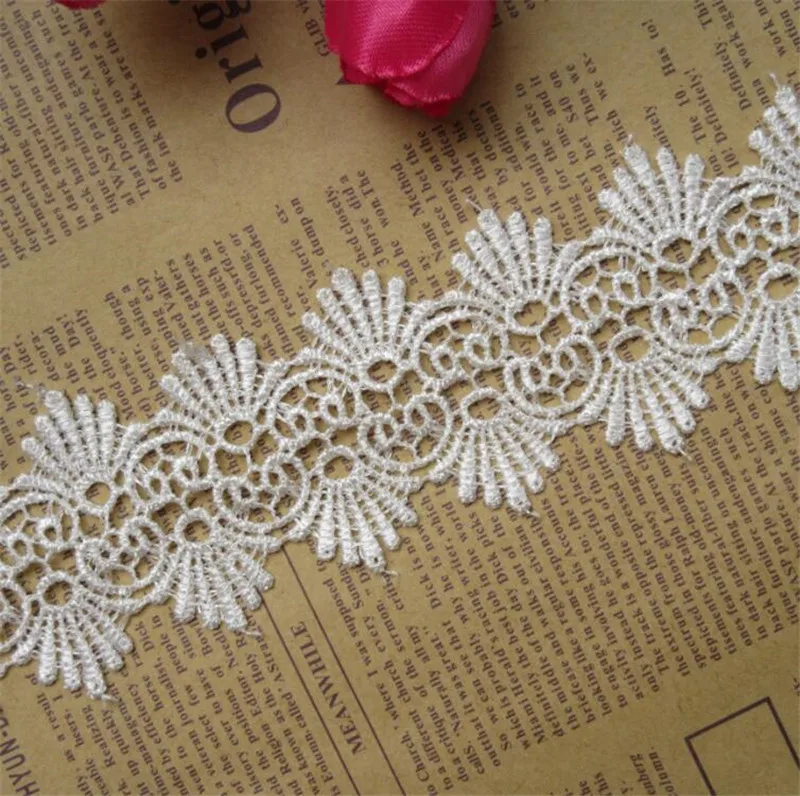 2yards/lot Polyester Flower Embroidered Fabric Lace Trim Ribbon