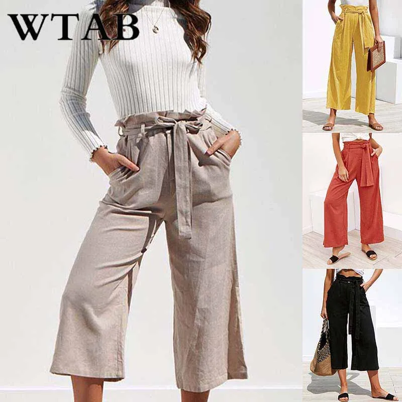 WTAB/Новинка 4 вида цветов женские брюки повседневные с высокой талией pantalon femme