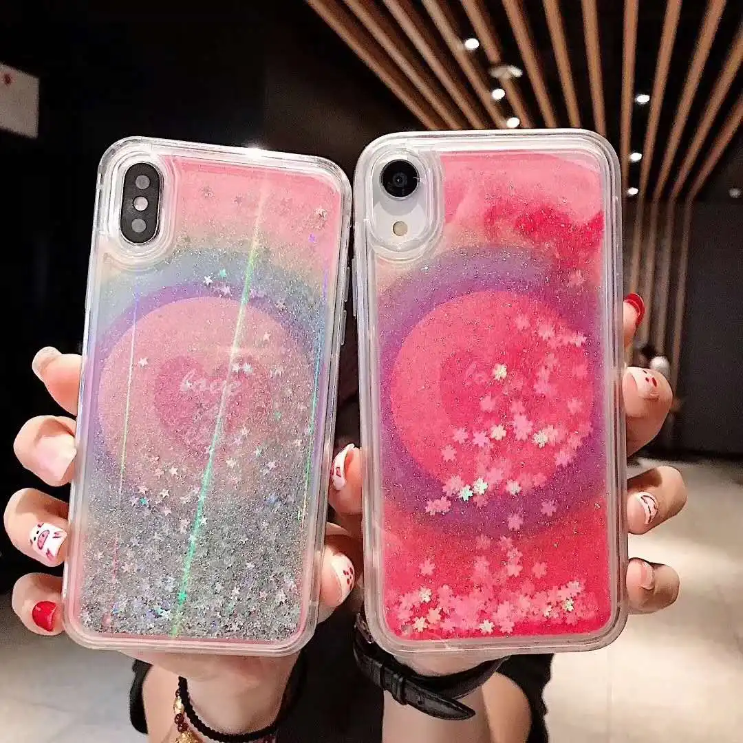 

Colorful flash liquid rainbow quicksand case for iPhone 6 6s 7 8 Plus x xs max xr cherry blossom golden glitter sand cover