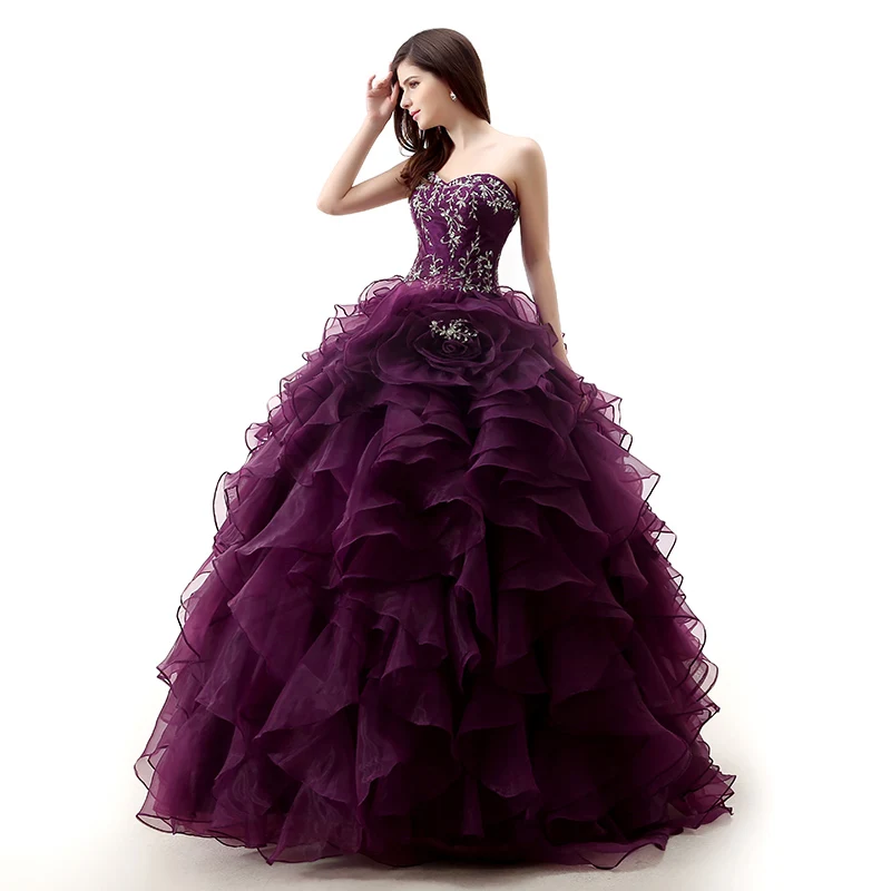

100% Real Pictures Grape Quinceanera Dress Sexy Sweetheart Applique Long Formal Party Gown Plus Size Custom Made Vestido De Fest