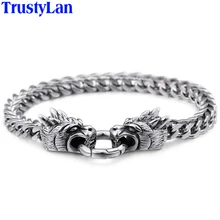 Крутой мужской браслет с двойной Головой Дракона, мужские браслеты в стиле панк-рок, мужские браслеты, полированная нержавеющая сталь, готические байкерские ювелирные изделия