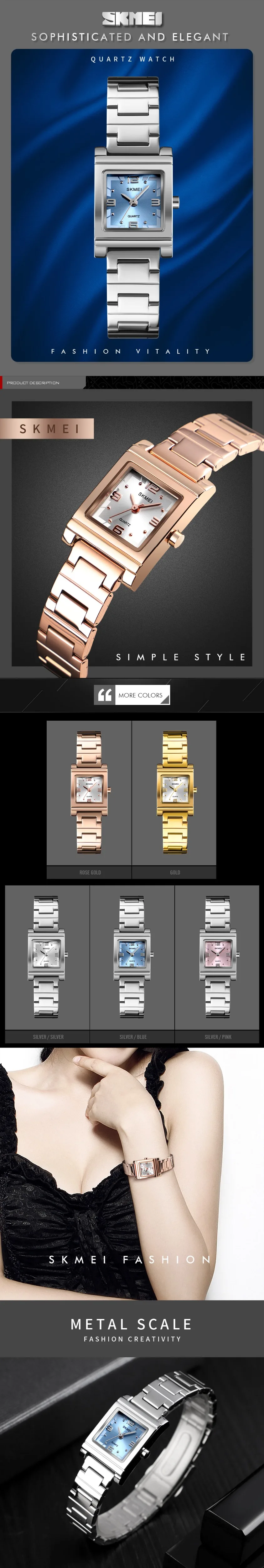 Skmei-relógio de quartzo feminino, aço inoxidável, impermeável,