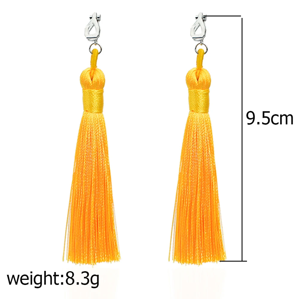 Vintage Ethnic Long Tassel Earrings For Women Non Pierced Ear Clip Earing Bohemia Jewelry Black Yellow Earcuffs