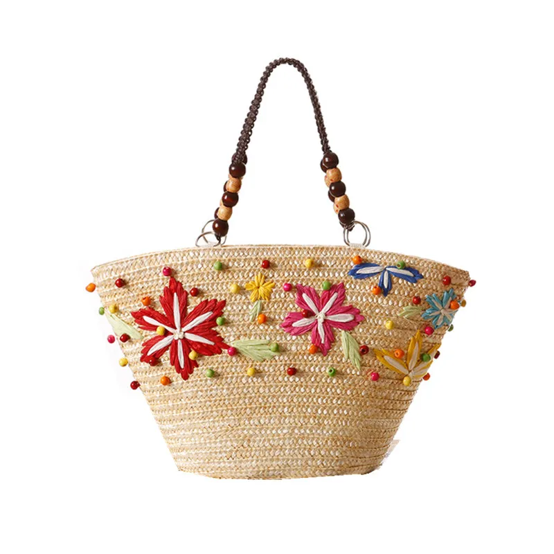 

Fresh Floral Embroidery Designer Beach Bags Large Handbags Straw Bag Summer Bohemia Shoulder Bags for Women Shopping Tote L62