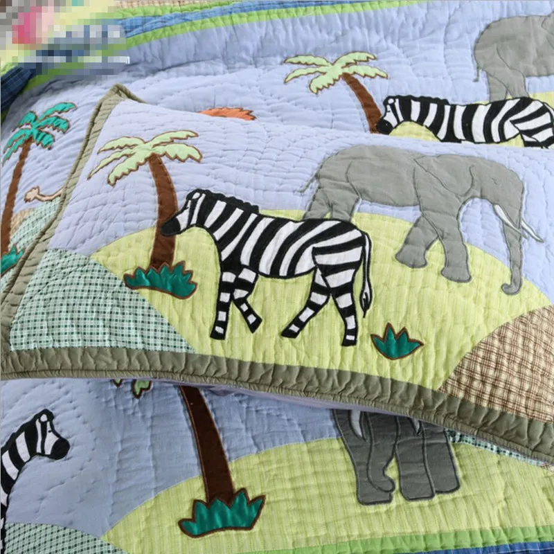 2 шт хлопок животные ручные Аппликации лоскутное одеяло двойной размер слон Зебра Лев Жираф носорог покрывало