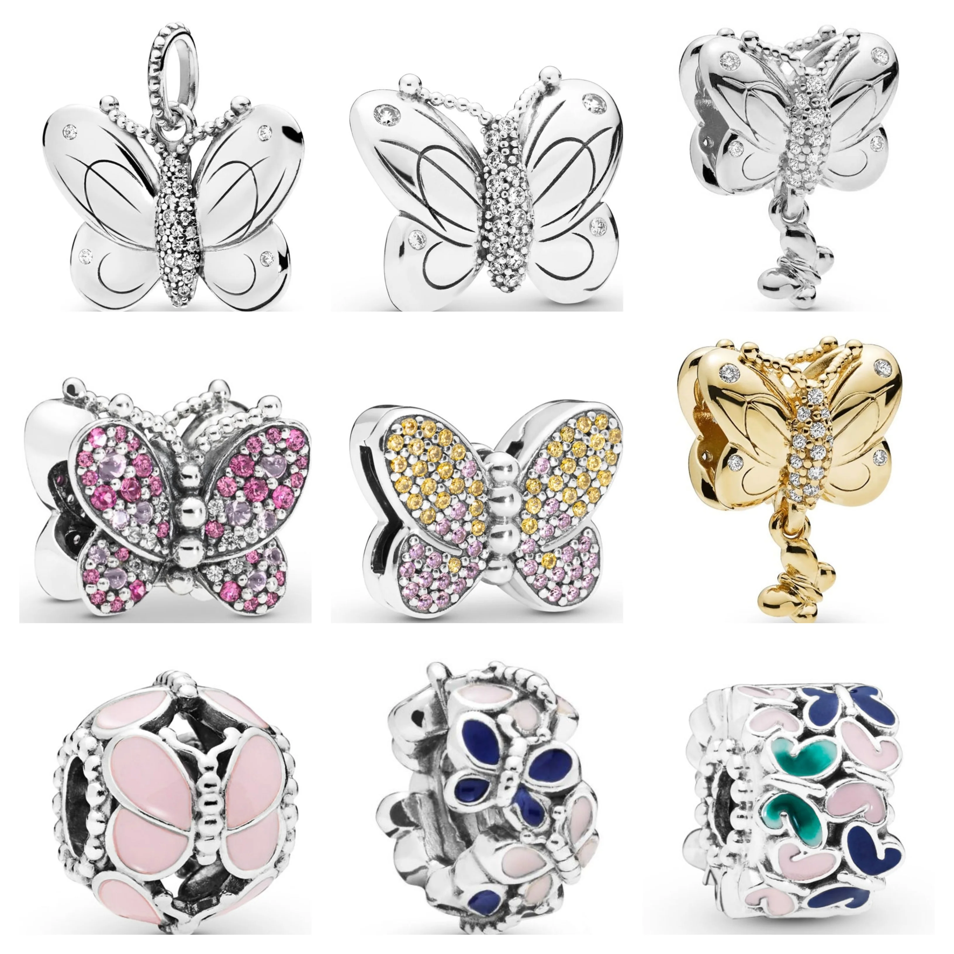

925 Sterling Silver Dumbo Elephant Reflexions Butterfly Ladybird Heart Flower Turtle Dangle Fit Original Bead Charms Bracelets