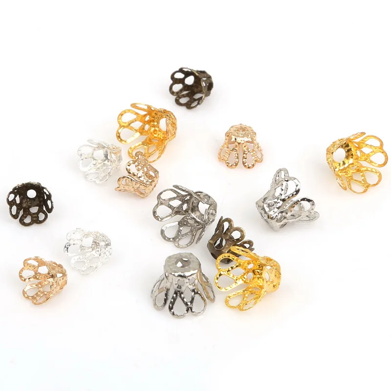 

200Pcs Vintage Filigree Metal Hollow Flower Spacer Beads End Caps Pendant DIY Charms Connectors Jewelry Findings
